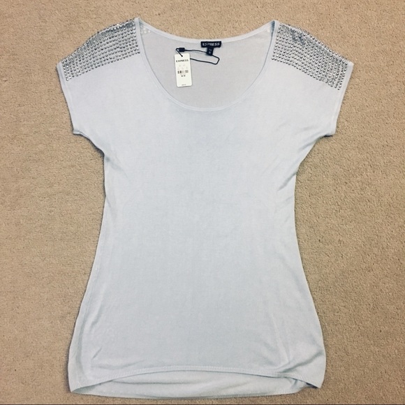 Express Light Blue Knit T Shirt - Picture 2 of 6